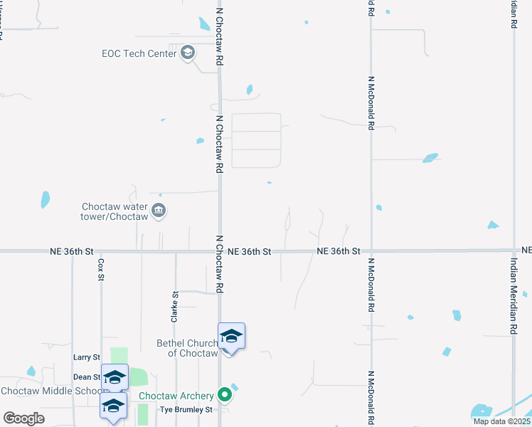 map of restaurants, bars, coffee shops, grocery stores, and more near 15195 Northeast 36th Street in Choctaw