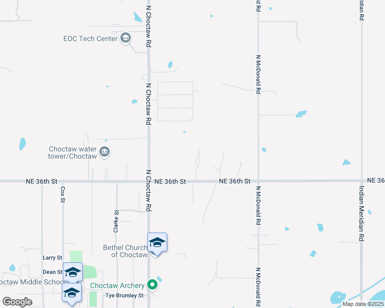 map of restaurants, bars, coffee shops, grocery stores, and more near 15195 Northeast 36th Street in Choctaw