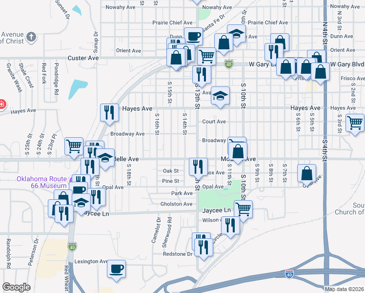 map of restaurants, bars, coffee shops, grocery stores, and more near 420 South 14th Street in Clinton