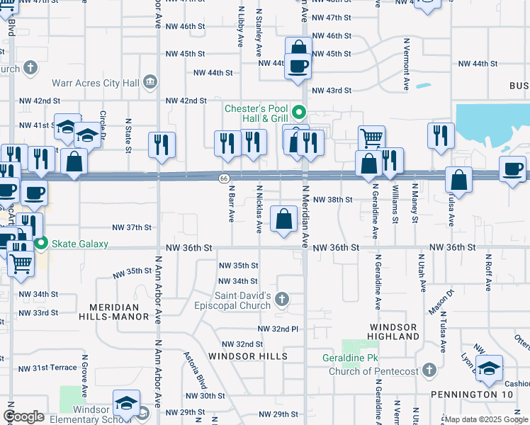 map of restaurants, bars, coffee shops, grocery stores, and more near 3808 North Nicklas Avenue in Oklahoma City