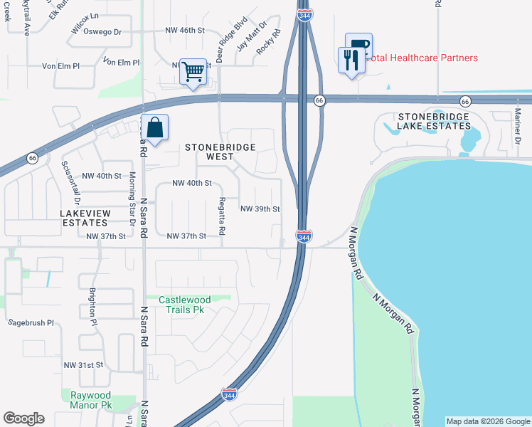 map of restaurants, bars, coffee shops, grocery stores, and more near 10312 Northwest 39th Street in Yukon