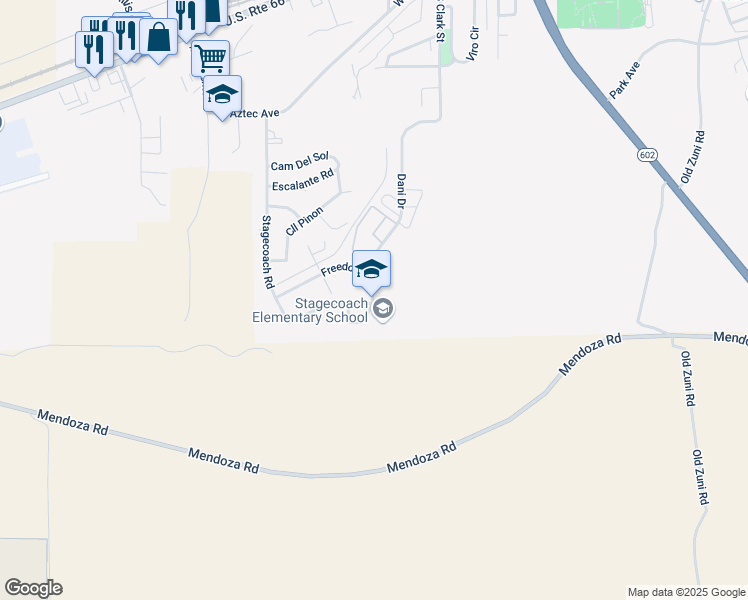 map of restaurants, bars, coffee shops, grocery stores, and more near 727 Freedom Dr in Gallup