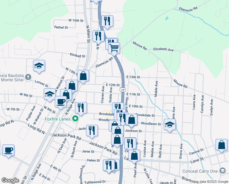 map of restaurants, bars, coffee shops, grocery stores, and more near 605 East 11th Street in Kannapolis