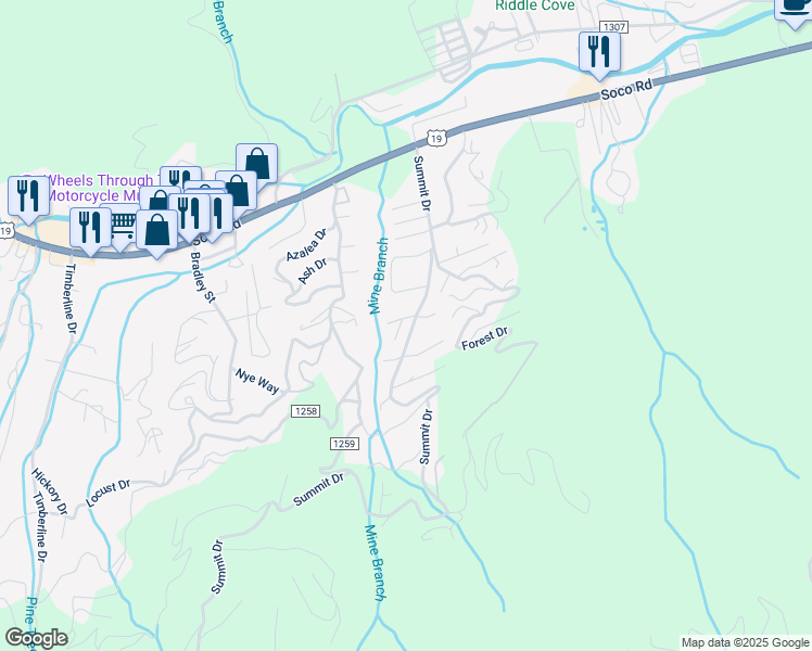 map of restaurants, bars, coffee shops, grocery stores, and more near 430 Summit Drive in Maggie Valley