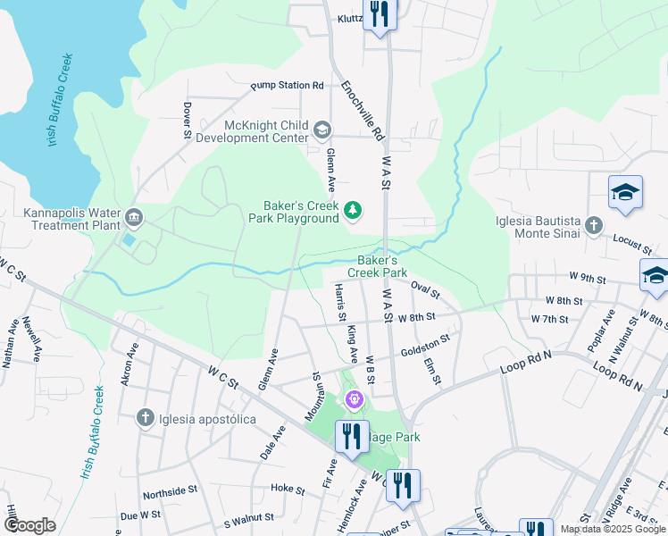 map of restaurants, bars, coffee shops, grocery stores, and more near Oval Street in Kannapolis