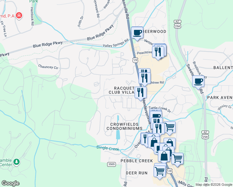 map of restaurants, bars, coffee shops, grocery stores, and more near 9408 Legacy Oaks Place in Asheville