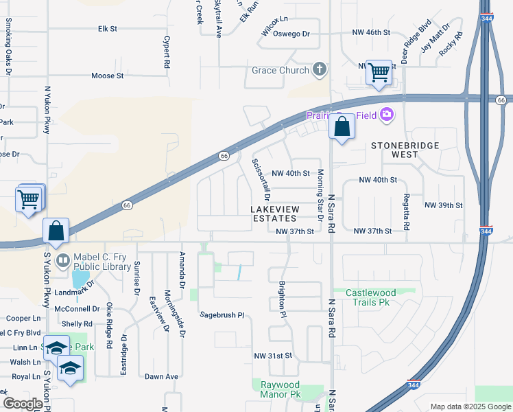 map of restaurants, bars, coffee shops, grocery stores, and more near 3828 Ashley Terrace in Yukon
