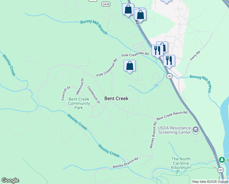 map of restaurants, bars, coffee shops, grocery stores, and more near 123 Summerglen Drive in Asheville