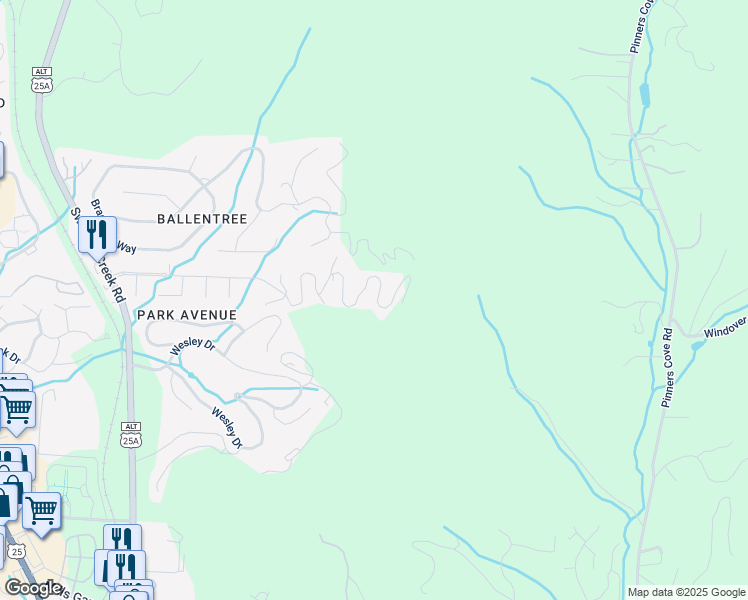 map of restaurants, bars, coffee shops, grocery stores, and more near 106 Distant View Drive in Asheville