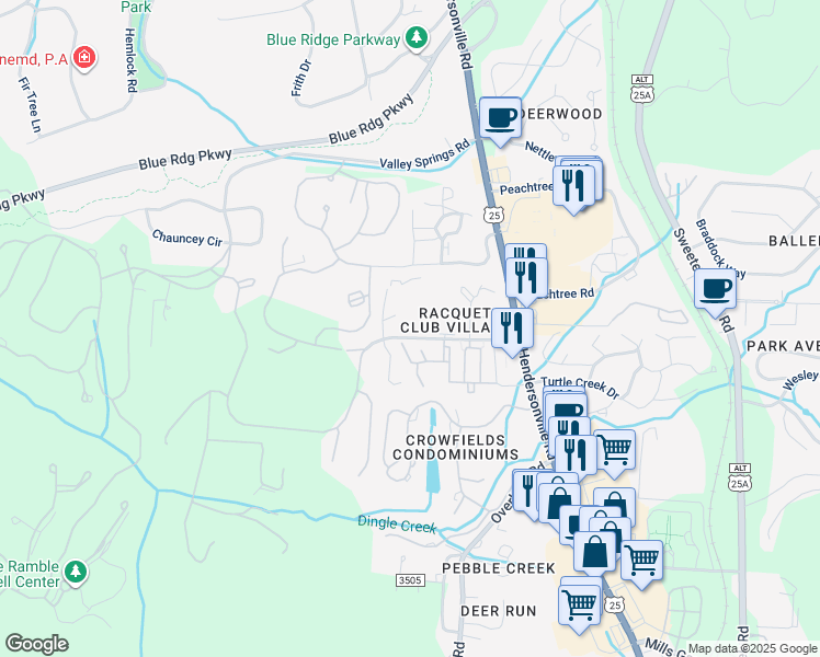 map of restaurants, bars, coffee shops, grocery stores, and more near 9408 Legacy Oaks Place in Asheville