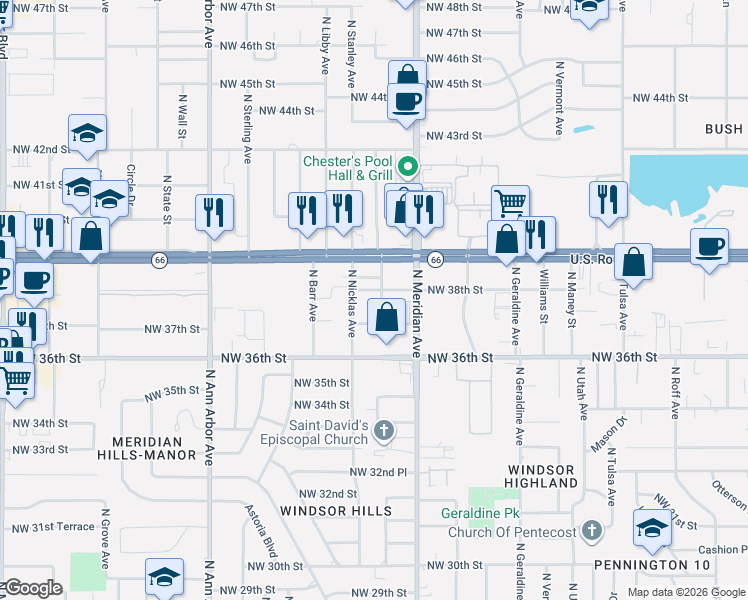 map of restaurants, bars, coffee shops, grocery stores, and more near 3808 North Nicklas Avenue in Oklahoma City