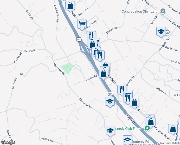 map of restaurants, bars, coffee shops, grocery stores, and more near 2400 Ramona Road in Atascadero