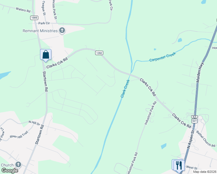map of restaurants, bars, coffee shops, grocery stores, and more near 4578 Harris Elliot Road in Lincolnton