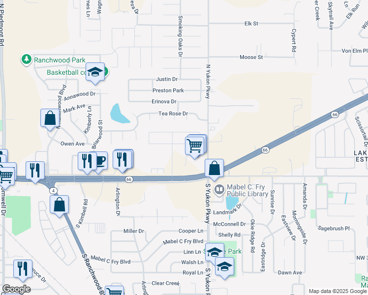 map of restaurants, bars, coffee shops, grocery stores, and more near 916 Coles Creek in Yukon