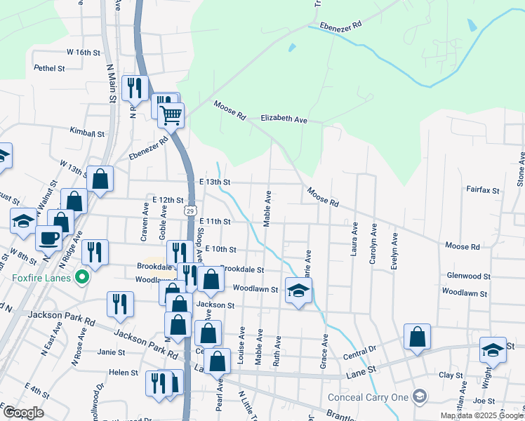 map of restaurants, bars, coffee shops, grocery stores, and more near 1105 East 11th Street in Kannapolis