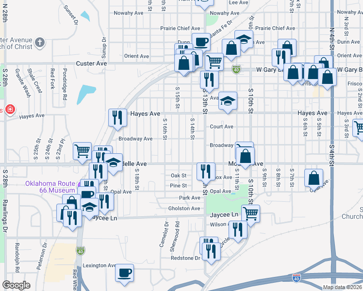 map of restaurants, bars, coffee shops, grocery stores, and more near 420 South 14th Street in Clinton