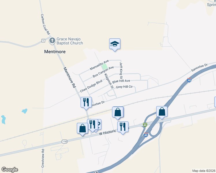 map of restaurants, bars, coffee shops, grocery stores, and more near 3403 Blue Hill Ave in Gallup