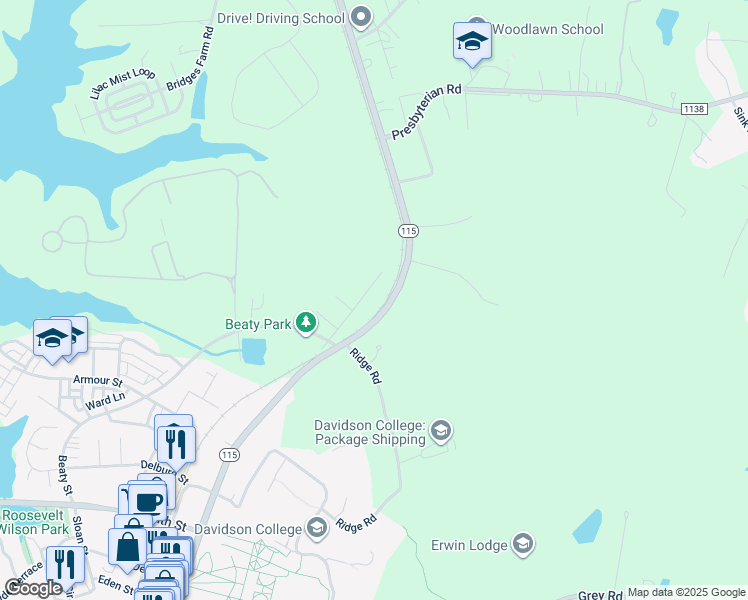 map of restaurants, bars, coffee shops, grocery stores, and more near 938 North Main Street in Davidson