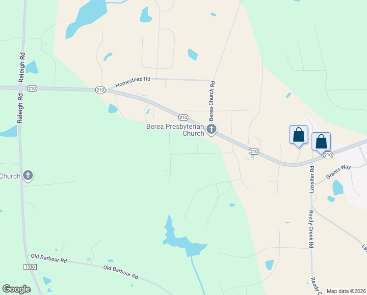 map of restaurants, bars, coffee shops, grocery stores, and more near 210 Everwood Drive in Four Oaks