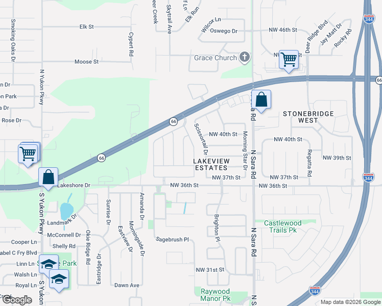 map of restaurants, bars, coffee shops, grocery stores, and more near 3824 Ashley Terrace in Yukon