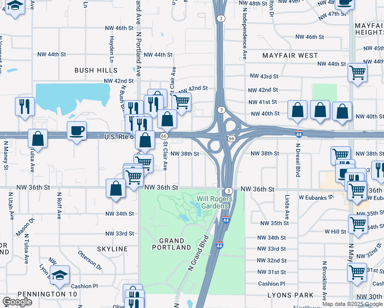 map of restaurants, bars, coffee shops, grocery stores, and more near Newport Street in Oklahoma City