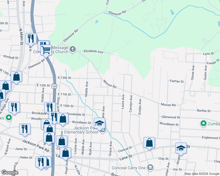 map of restaurants, bars, coffee shops, grocery stores, and more near 1307 East 11th Street in Kannapolis