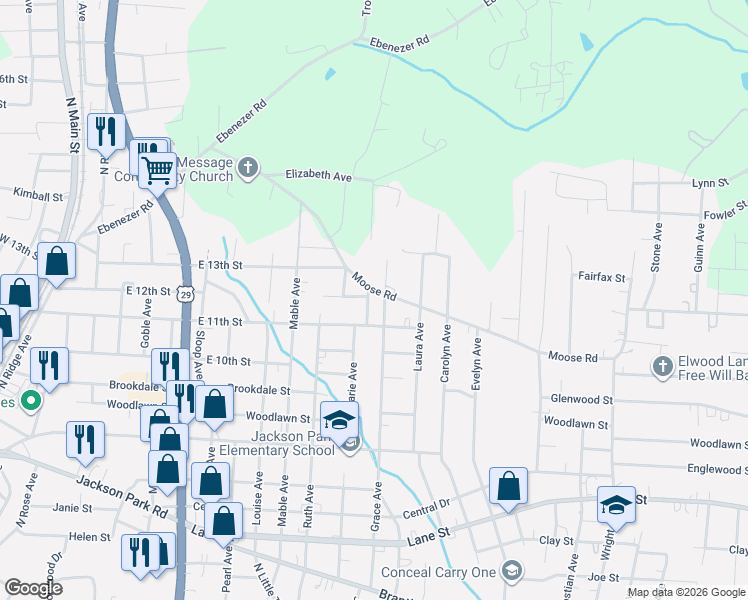 map of restaurants, bars, coffee shops, grocery stores, and more near 1307 East 11th Street in Kannapolis