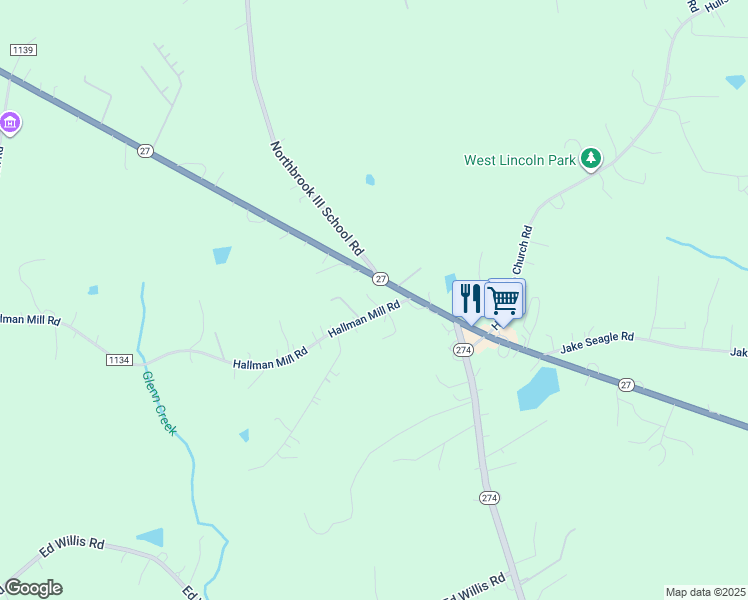 map of restaurants, bars, coffee shops, grocery stores, and more near 7220 Hallman Mill Road in Vale