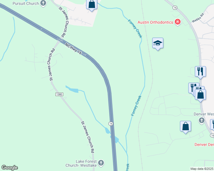 map of restaurants, bars, coffee shops, grocery stores, and more near North Carolina Highway 16 in Denver