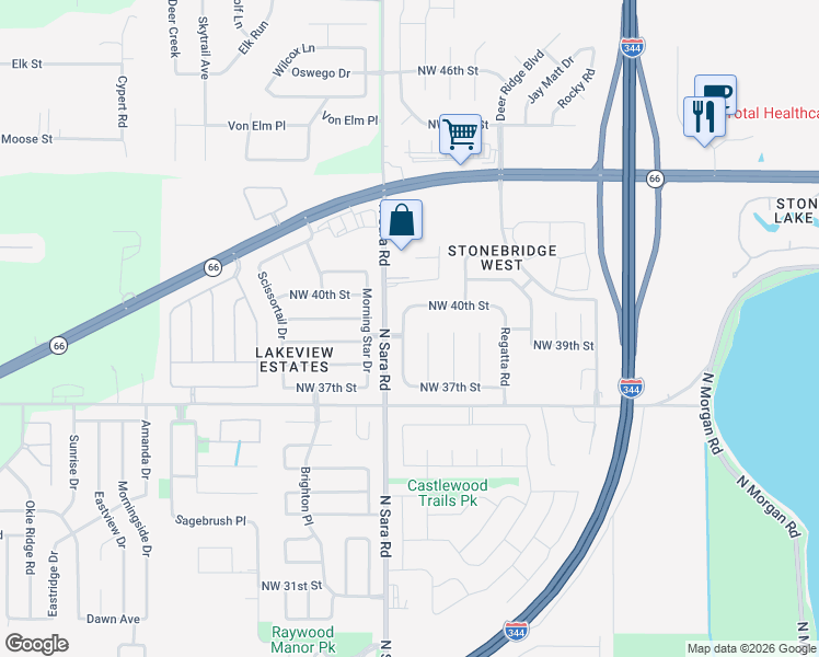 map of restaurants, bars, coffee shops, grocery stores, and more near 10528 Northwest 40th Street in Yukon