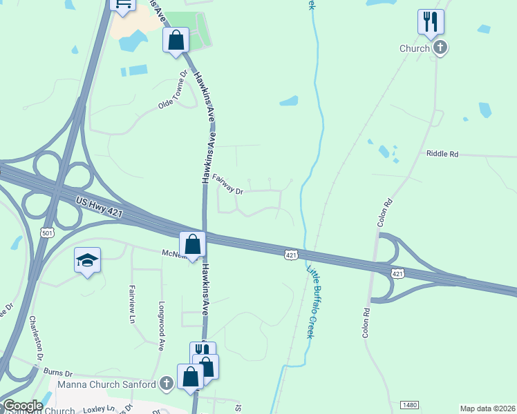 map of restaurants, bars, coffee shops, grocery stores, and more near 2013 Beachwood Drive in Sanford