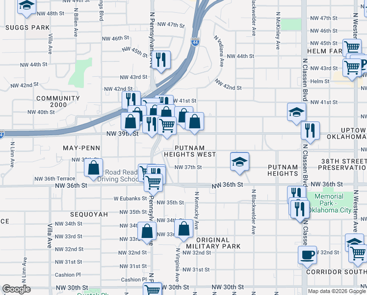 map of restaurants, bars, coffee shops, grocery stores, and more near 1940 Northwest 39th Street in Oklahoma City