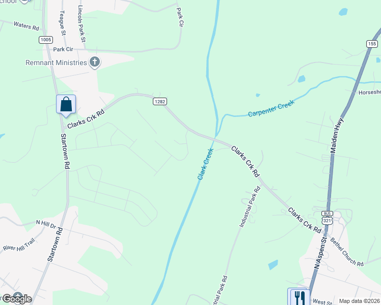 map of restaurants, bars, coffee shops, grocery stores, and more near 621 Clark Creek Road in Lincolnton
