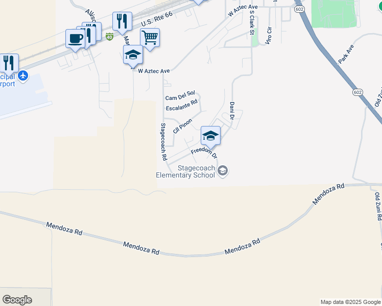 map of restaurants, bars, coffee shops, grocery stores, and more near Freedom Drive in Gallup