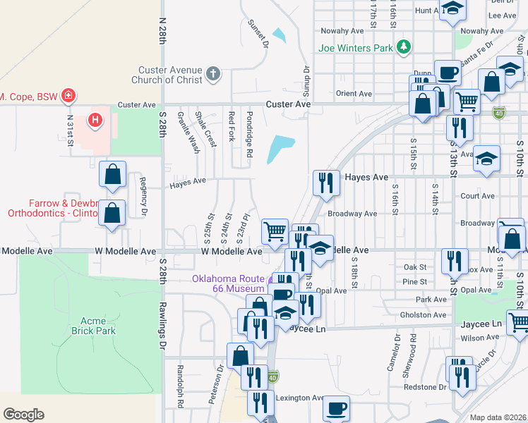map of restaurants, bars, coffee shops, grocery stores, and more near 401 South 23rd Place in Clinton