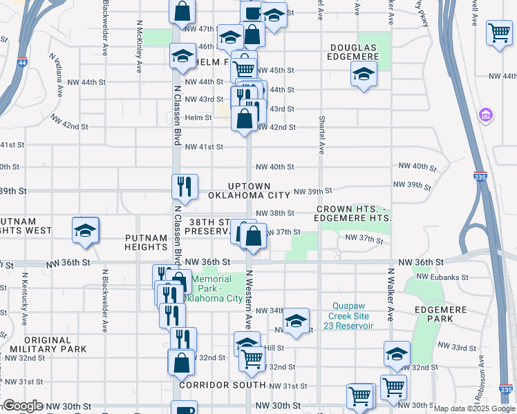 map of restaurants, bars, coffee shops, grocery stores, and more near 916 Northwest 39th Street in Oklahoma City
