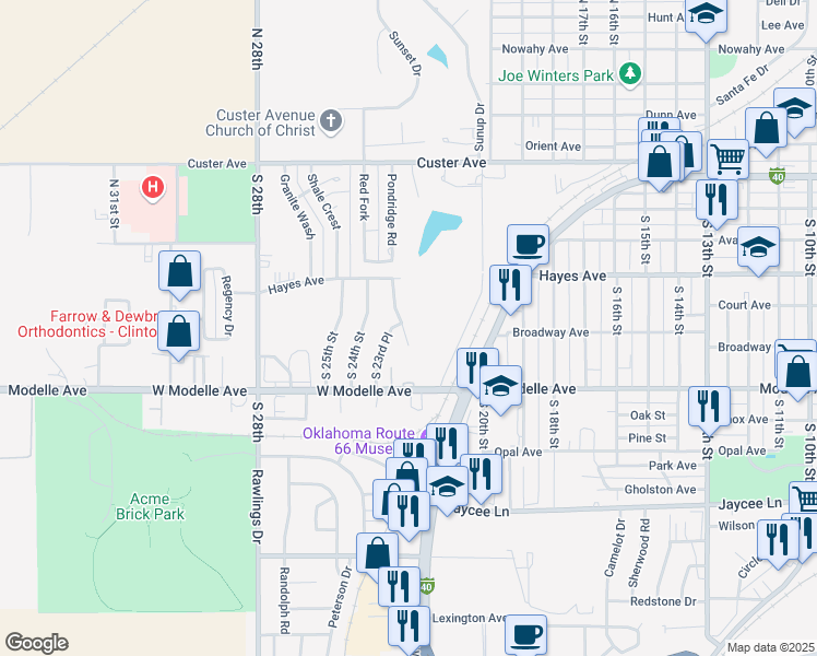 map of restaurants, bars, coffee shops, grocery stores, and more near 401 South 23rd Street in Clinton
