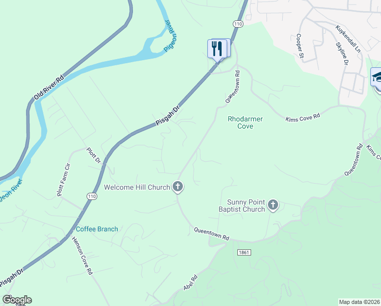map of restaurants, bars, coffee shops, grocery stores, and more near 218 McDowell Drive in Canton