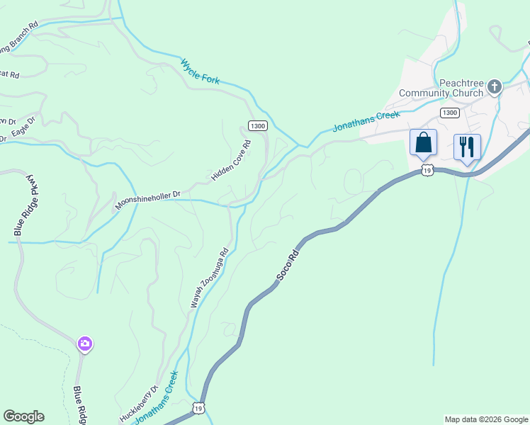 map of restaurants, bars, coffee shops, grocery stores, and more near 164 Jonathan Trail in Maggie Valley