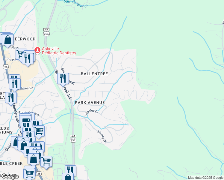 map of restaurants, bars, coffee shops, grocery stores, and more near 48 Park Avenue in Asheville
