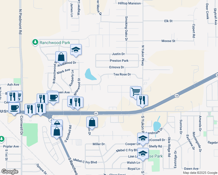 map of restaurants, bars, coffee shops, grocery stores, and more near 4100 Champlain Court in Yukon