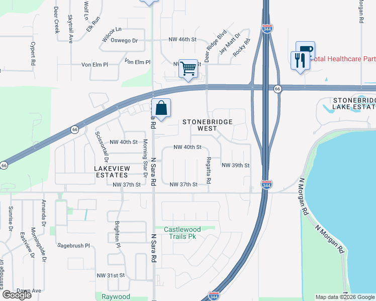 map of restaurants, bars, coffee shops, grocery stores, and more near 10500 Northwest 40th Street in Yukon
