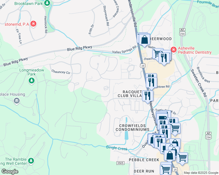 map of restaurants, bars, coffee shops, grocery stores, and more near 12 Wakefield Dr in Asheville
