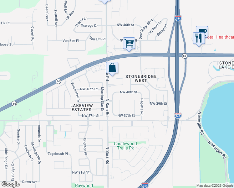 map of restaurants, bars, coffee shops, grocery stores, and more near 10528 Northwest 40th Street in Yukon