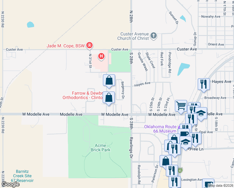 map of restaurants, bars, coffee shops, grocery stores, and more near 268 Regency Drive in Clinton