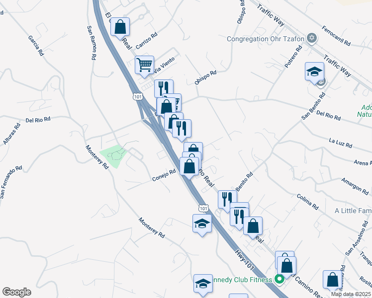map of restaurants, bars, coffee shops, grocery stores, and more near 2400 El Camino Real in Atascadero