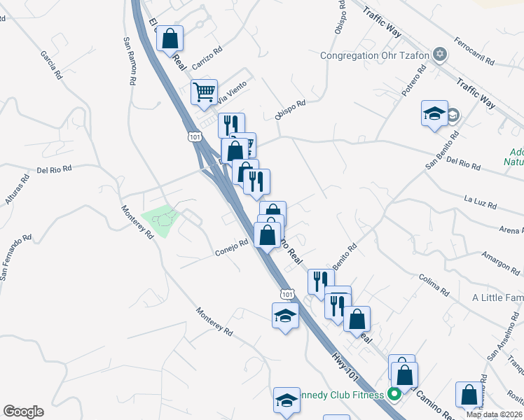 map of restaurants, bars, coffee shops, grocery stores, and more near 2400 El Camino Real in Atascadero