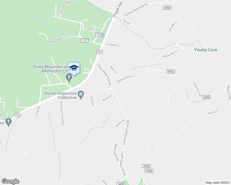 map of restaurants, bars, coffee shops, grocery stores, and more near 75 Lower Glady Fork Road in Candler