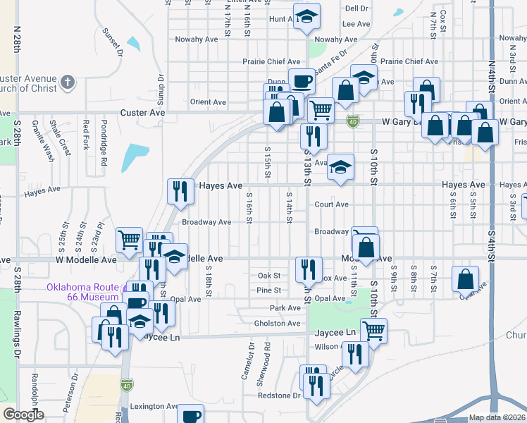 map of restaurants, bars, coffee shops, grocery stores, and more near 336 South 15th Street in Clinton