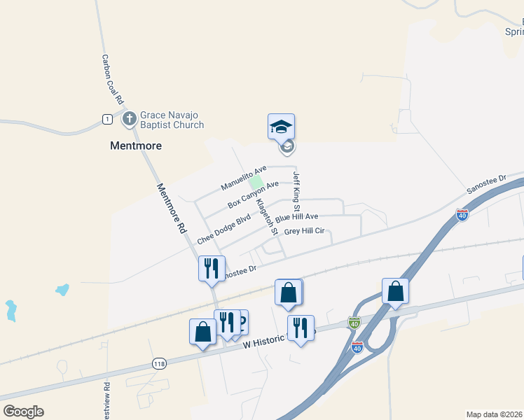 map of restaurants, bars, coffee shops, grocery stores, and more near 3404 Chee Dodge Boulevard in Gallup